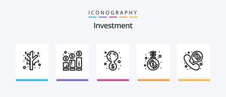 ligne d'investissement 5 pack d'icônes comprenant de l'argent. investissement. argent. augmenter. argent. conception d'icônes créatives vecteur