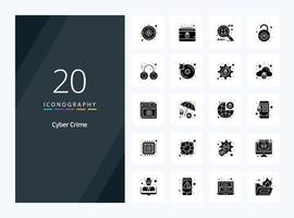 20 icône de glyphe solide de cybercriminalité pour la présentation vecteur