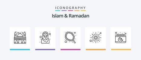 pack d'icônes de la ligne 5 de l'islam et du ramadan, y compris la décoration. tasbeeh. motif. religion. islamique. conception d'icônes créatives vecteur