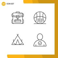 4 icônes créatives signes et symboles modernes de bag camp hotel basket-ball wigwam éléments de conception vectoriels modifiables vecteur