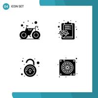 4 concept de glyphe solide pour les sites Web mobiles et les applications vélo déverrouiller les éléments de conception vectoriels modifiables non sécurisés de soins de santé vecteur