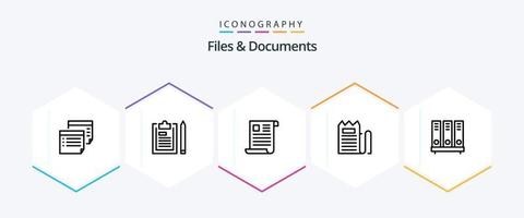 Fichiers et documents Pack d'icônes de 25 lignes, y compris la facture. vérifier. bloc-notes. papier. dossier vecteur