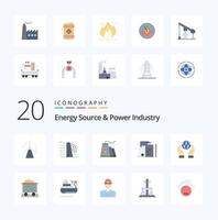 20 pack d'icônes de couleur plate de source d'énergie et de l'industrie de l'énergie comme la construction d'un ampèremètre le feu de pétrole de baril vecteur