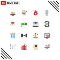 pack de 16 signes et symboles de couleurs plates modernes pour les supports d'impression Web tels que le coeur brisé insigne de rang de santé rayé pack modifiable d'éléments de conception de vecteur créatif