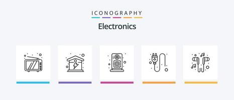 pack d'icônes électronique ligne 5 comprenant. tablette. haut-parleur. dessiner. traiter. conception d'icônes créatives vecteur