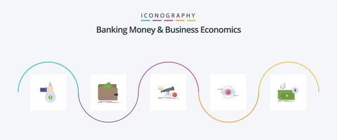 argent bancaire et économie d'entreprise pack d'icônes plat 5, y compris les yeux. prédiction. argent. marché. finance vecteur