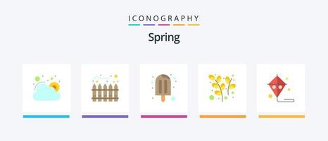 pack d'icônes printemps plat 5 comprenant la mouche. saule. crème glacée. plante. chatons. conception d'icônes créatives vecteur