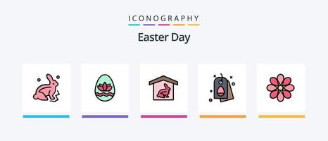 ligne de pâques remplie de 5 packs d'icônes, y compris le printemps. plante. Oeuf. fleur. Pâques. conception d'icônes créatives vecteur
