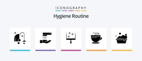 pack d'icônes de glyphe de routine d'hygiène 5 comprenant. nettoyage. pelle à poussière. bol. Coupe. conception d'icônes créatives vecteur