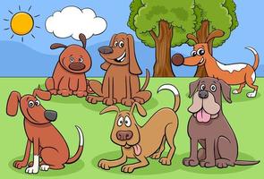 groupe de personnages de chiens et chiots de dessin animé vecteur