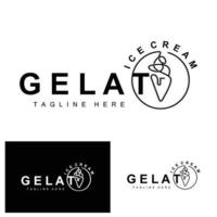 création de logo de glace à la crème glacée, aliments froids doux et sucrés, produits de la société de marque vectorielle vecteur