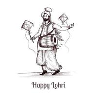 main dessiner heureux lohri punjabi homme croquis fond de carte de vacances vecteur