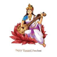 vasant panchami sur la conception de cartes religieuses du dieu indien saraswati maa vecteur