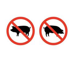 aucune icône de porc. signe d'interdiction de porc. aucun signe de cochon. symbole du cochon interdit vecteur