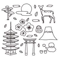 Doodles éléments japonais vecteur