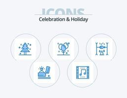 pack d'icônes bleues de célébration et de vacances 5 conception d'icônes. décoration. des ballons. concert de musique. arbre. un événement vecteur