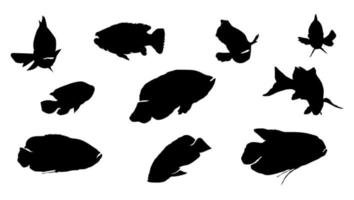 silhouettes de poissons. poissons marins, vie marine. banc du poisson vecteur. vecteur