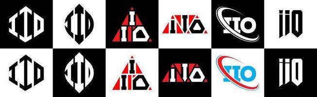 création de logo de lettre iio en six styles. iio polygone, cercle, triangle, hexagone, style plat et simple avec logo de lettre de variation de couleur noir et blanc dans un plan de travail. iio logo minimaliste et classique vecteur