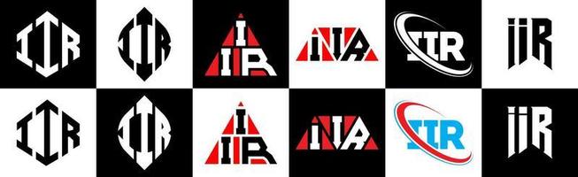 création de logo de lettre iir en six styles. iir polygone, cercle, triangle, hexagone, style plat et simple avec logo de lettre de variation de couleur noir et blanc dans un plan de travail. iir logo minimaliste et classique vecteur