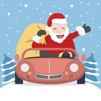 père noël avec voiture rouge vecteur