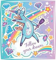 modèle de licorne mignon magique pour carte d'invitation à une fête d'anniversaire, baby shower, impressions pour enfants, affiches, décoration vecteur