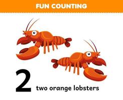 jeu éducatif pour les enfants amusant compter deux homards orange feuille de travail sous-marine imprimable vecteur