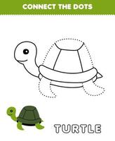 jeu éducatif pour les enfants reliez les points et la pratique de la coloration avec une feuille de travail sous-marine imprimable de tortue de dessin animé mignon vecteur