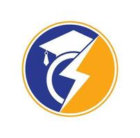 modèle de logo vectoriel étudiant flash. logo de l'éducation avec chapeau de graduation et icône de tonnerre.