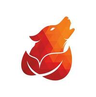création de logo de loup de feuille. vecteur d'icône de conception de logo de loup nature.