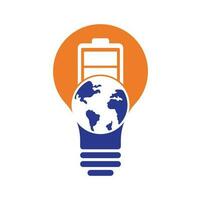 conception d'icône de logo de concept de forme d'ampoule de batterie de globe. modèle de conception de logo vectoriel énergie globale.