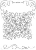 Coloriage coeur romantique pour adulte vecteur