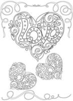 Coloriage coeur romantique pour adulte vecteur