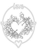 Coloriage coeur romantique pour adulte vecteur