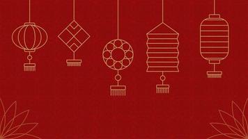 fond de bannière du nouvel an chinois avec des lanternes et des feuilles sur fond rouge. illustration de stock de vecteur. ep 10. vecteur
