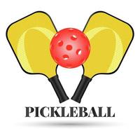 emblème de pickleball. deux raquettes croisées et une balle de pickleball. sports actifs pour toute la famille. équipements sportifs de pickleball. logo pour club de sport. illustration vectorielle sur fond blanc vecteur