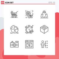 9 concept de contour pour les sites Web mobiles et les applications d'analyse de la minuterie diagramme de statistiques de la main éléments de conception vectoriels modifiables vecteur