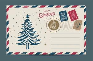 courrier de noël, carte postale, illustration dessinée à la main. vecteur