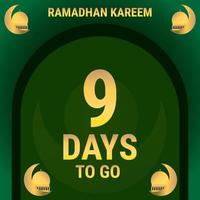 9 jours pour aller. le compte à rebours laisse le jour de la bannière. calculer l'heure du mois de ramadan. illustration vectorielle eps10. vecteur
