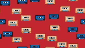 modèle sans couture sans fin avec des cassettes audio de musique vieux hipster vintage rétro des années 70, 80, 90 isolé sur fond rouge. illustration vectorielle vecteur