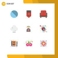 pack de 9 signes et symboles de couleurs plates modernes pour les supports d'impression web tels que l'échelle chapeau rayure canapé alimentaire éléments de conception vectoriels modifiables