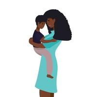 portrait afro-américain d'une jeune fille essayant de faire un gros câlin à sa mère. illustré au design plat sur fond rose. concept de maternité ou d'amour envers les mères vecteur