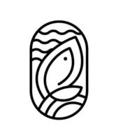 vecteur mer ou rivière poissons et vagues ligne logo icône. silhouette de ligne abstraite moderne simple pour la conception culinaire de fruits de mer ou la monoline de magasin de sushi