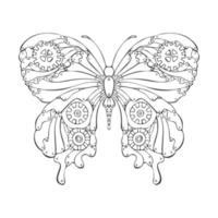 contour de papillon steampunk dessin linéaire fait à la main dans un style doodle. vecteur