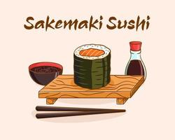 illustration de dessin animé de sushi sakémaki vecteur