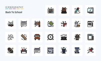 25 pack d'icônes de style rempli de lignes de retour à l'école vecteur