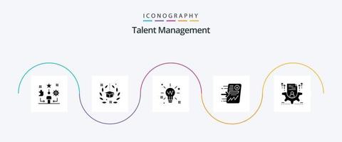 pack d'icônes glyphe 5 de gestion des talents, y compris le rapport. dossier. l'obtention du diplôme. lueur. idée vecteur