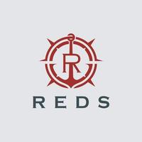 logo d'ancre avec le concept de lettre r. lettre r initiale avec ancre. marine, logo de bateau à voile. vecteur
