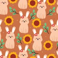 lapin de dessin animé de modèle sans couture et fleur. papier peint animal mignon pour textile, papier cadeau vecteur