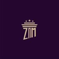 création de logo monogramme initial zm pour les avocats du cabinet d'avocats avec image vectorielle pilier vecteur