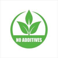 aucun signe d'additifs pour l'étiquette de produits alimentaires naturels sains, pictogramme vectoriel isolé avec feuille de plante